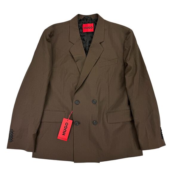 Hugo Boss Mens Modern Fit Solid Wool Double-Breasted Suit Jacket Brown 42S - Picture 1 of 7